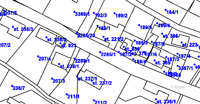 Parcela st. 2285/1 v KÚ Tisá, Katastrální mapa