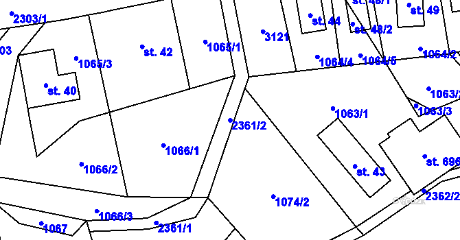 Parcela st. 2361/2 v KÚ Tisá, Katastrální mapa