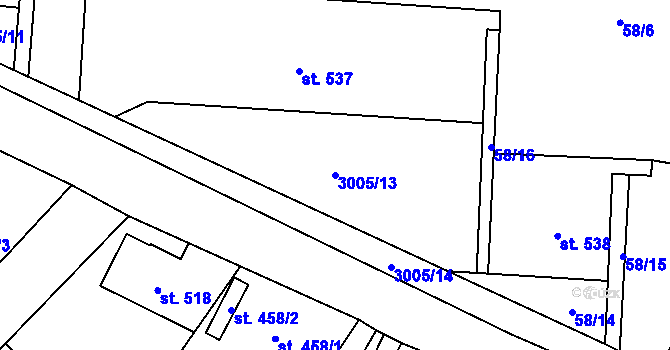 Parcela st. 3005/13 v KÚ Tisá, Katastrální mapa