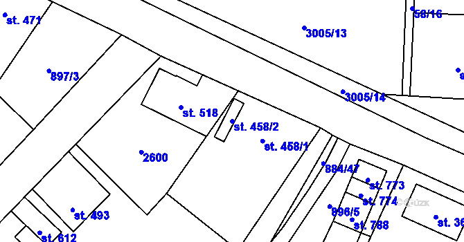 Parcela st. 458/2 v KÚ Tisá, Katastrální mapa