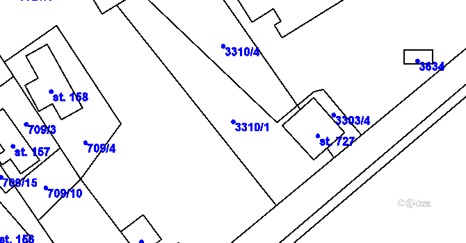 Parcela st. 3310/1 v KÚ Tisá, Katastrální mapa