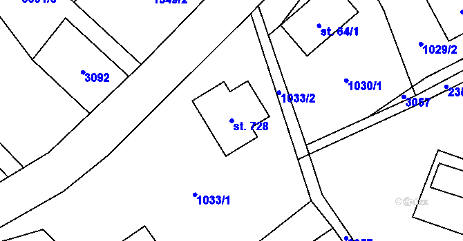 Parcela st. 728 v KÚ Tisá, Katastrální mapa