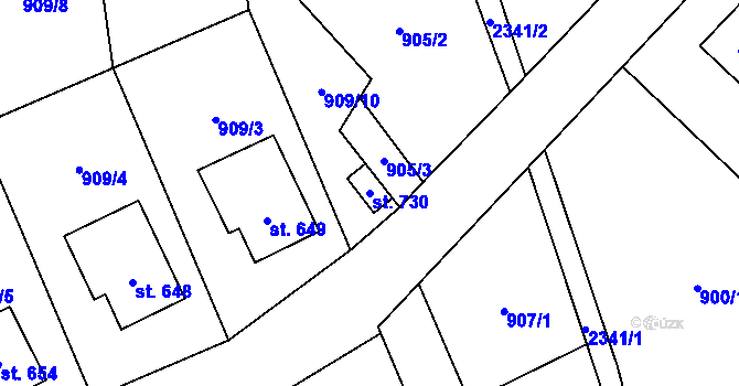 Parcela st. 730 v KÚ Tisá, Katastrální mapa