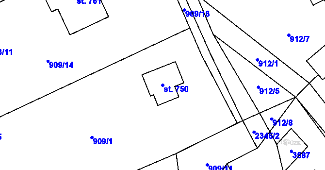 Parcela st. 750 v KÚ Tisá, Katastrální mapa