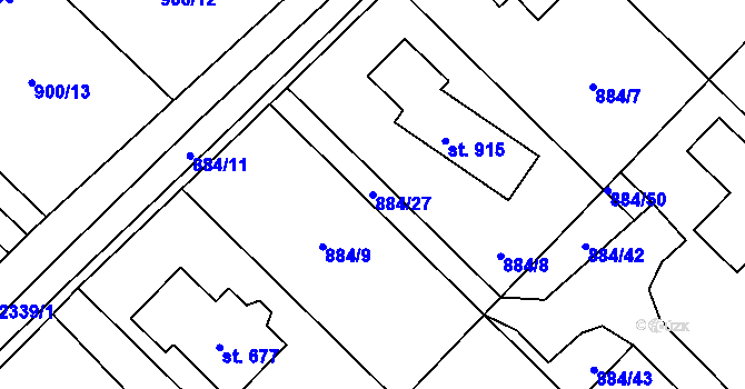 Parcela st. 884/27 v KÚ Tisá, Katastrální mapa