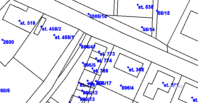 Parcela st. 773 v KÚ Tisá, Katastrální mapa