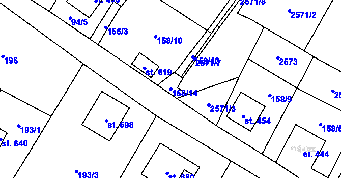 Parcela st. 158/14 v KÚ Tisá, Katastrální mapa