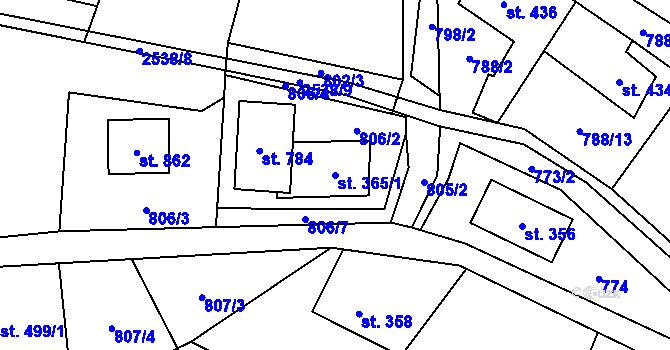Parcela st. 365/1 v KÚ Tisá, Katastrální mapa