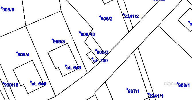 Parcela st. 905/3 v KÚ Tisá, Katastrální mapa