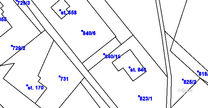 Parcela st. 840/15 v KÚ Tisá, Katastrální mapa