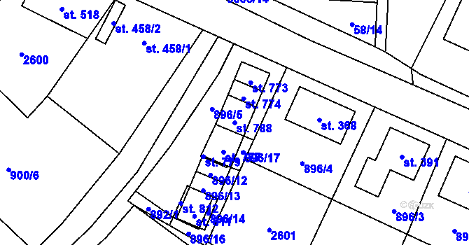 Parcela st. 788 v KÚ Tisá, Katastrální mapa
