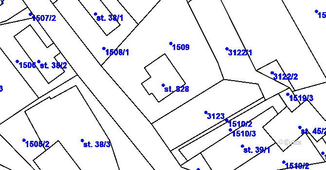 Parcela st. 828 v KÚ Tisá, Katastrální mapa
