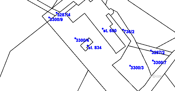 Parcela st. 834 v KÚ Tisá, Katastrální mapa