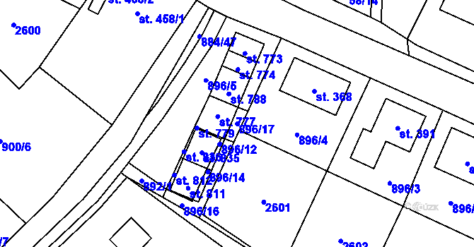 Parcela st. 896/17 v KÚ Tisá, Katastrální mapa
