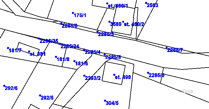 Parcela st. 2285/8 v KÚ Tisá, Katastrální mapa
