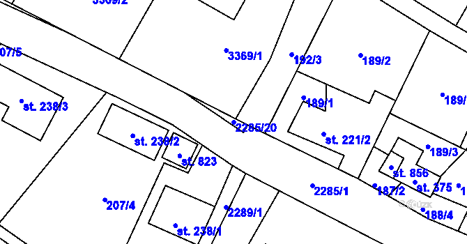 Parcela st. 2285/20 v KÚ Tisá, Katastrální mapa