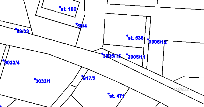 Parcela st. 3005/15 v KÚ Tisá, Katastrální mapa