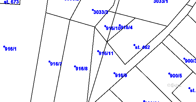 Parcela st. 916/11 v KÚ Tisá, Katastrální mapa