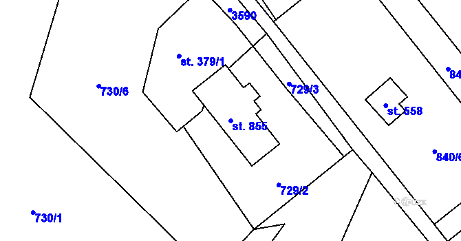 Parcela st. 855 v KÚ Tisá, Katastrální mapa