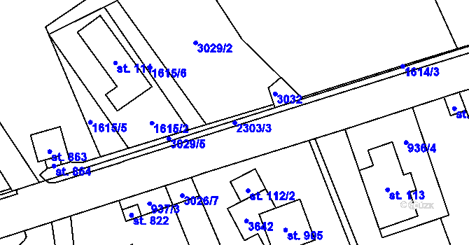 Parcela st. 2303/3 v KÚ Tisá, Katastrální mapa