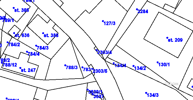 Parcela st. 2303/4 v KÚ Tisá, Katastrální mapa