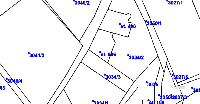 Parcela st. 896 v KÚ Tisá, Katastrální mapa