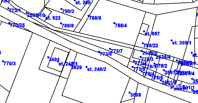 Parcela st. 773/6 v KÚ Tisá, Katastrální mapa