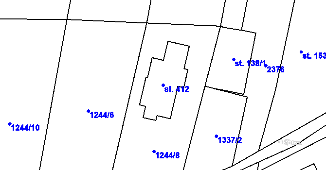 Parcela st. 412 v KÚ Tísek, Katastrální mapa