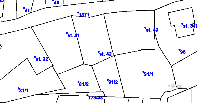 Parcela st. 42 v KÚ Tísek, Katastrální mapa