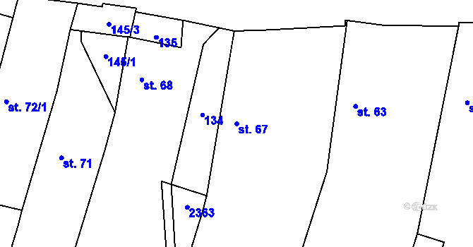 Parcela st. 67 v KÚ Tísek, Katastrální mapa