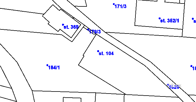 Parcela st. 104 v KÚ Tísek, Katastrální mapa