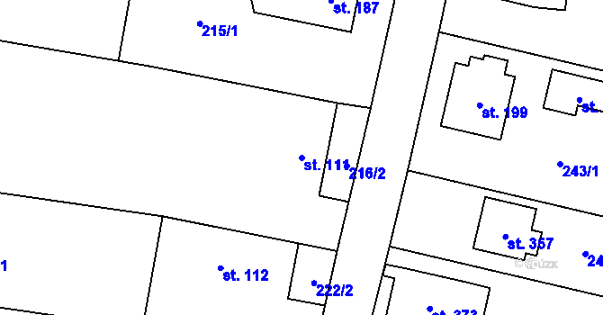 Parcela st. 111 v KÚ Tísek, Katastrální mapa