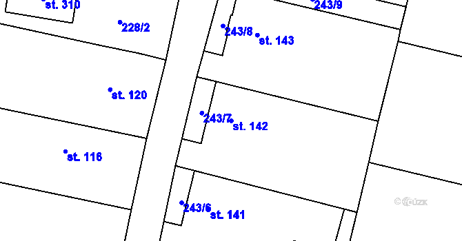 Parcela st. 142 v KÚ Tísek, Katastrální mapa