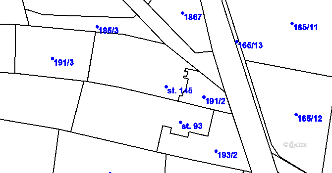 Parcela st. 145 v KÚ Tísek, Katastrální mapa