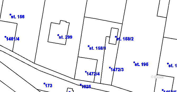 Parcela st. 158/1 v KÚ Tísek, Katastrální mapa