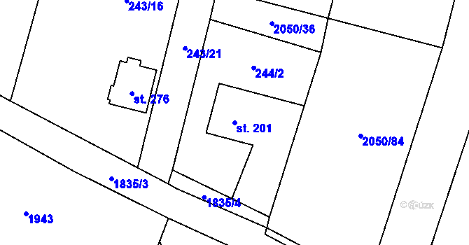 Parcela st. 201 v KÚ Tísek, Katastrální mapa