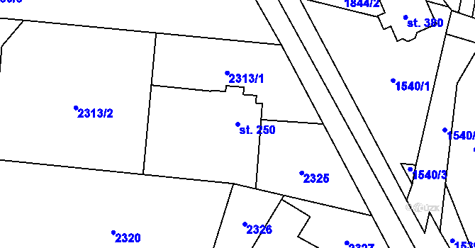 Parcela st. 250 v KÚ Tísek, Katastrální mapa
