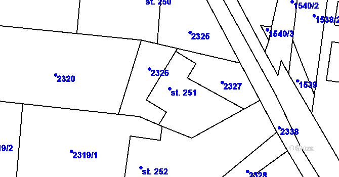 Parcela st. 251 v KÚ Tísek, Katastrální mapa