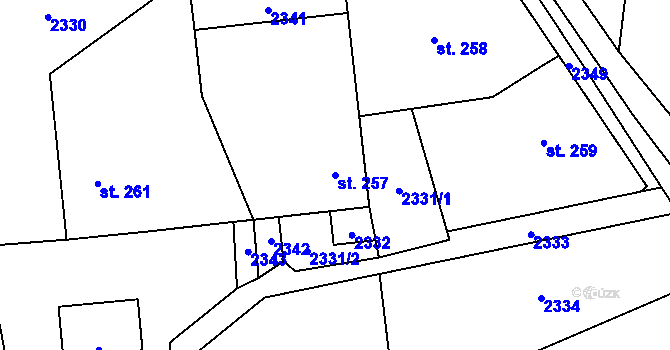 Parcela st. 257 v KÚ Tísek, Katastrální mapa