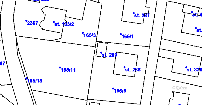 Parcela st. 289 v KÚ Tísek, Katastrální mapa