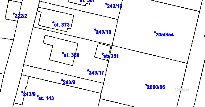 Parcela st. 351 v KÚ Tísek, Katastrální mapa