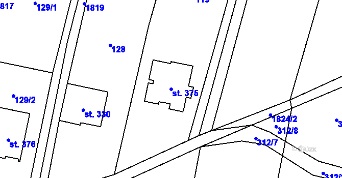 Parcela st. 375 v KÚ Tísek, Katastrální mapa