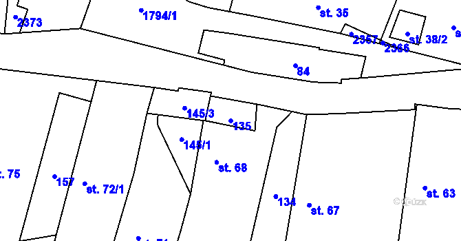 Parcela st. 135 v KÚ Tísek, Katastrální mapa