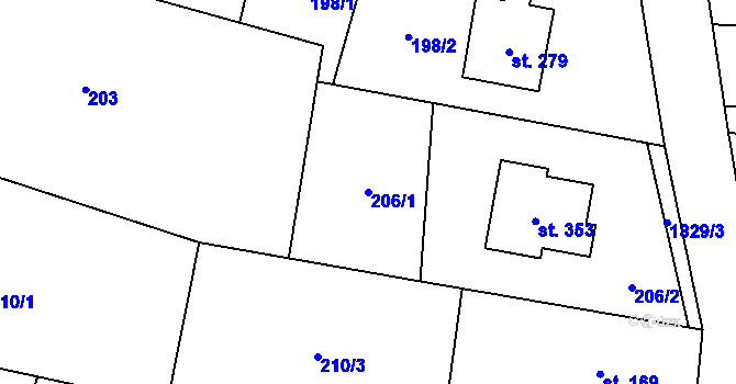 Parcela st. 206/1 v KÚ Tísek, Katastrální mapa