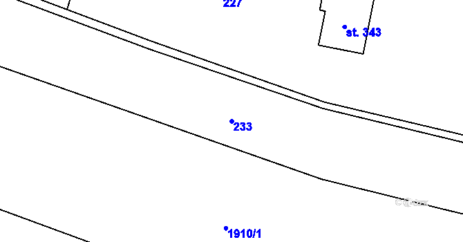 Parcela st. 233 v KÚ Tísek, Katastrální mapa