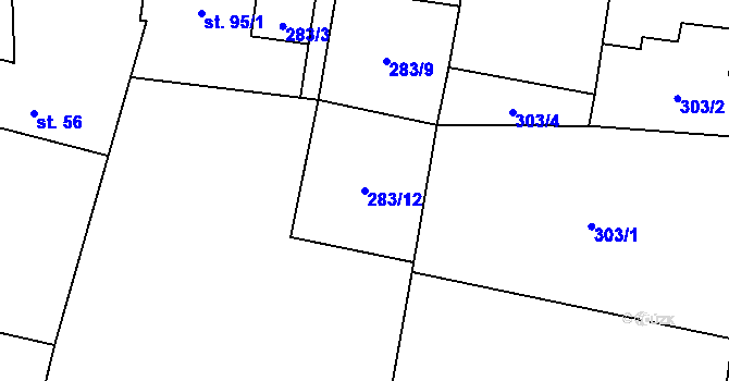 Parcela st. 283/12 v KÚ Tísek, Katastrální mapa