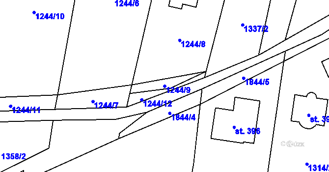 Parcela st. 1244/9 v KÚ Tísek, Katastrální mapa