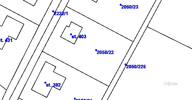 Parcela st. 2050/22 v KÚ Tísek, Katastrální mapa