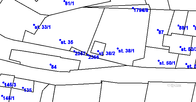 Parcela st. 38/2 v KÚ Tísek, Katastrální mapa