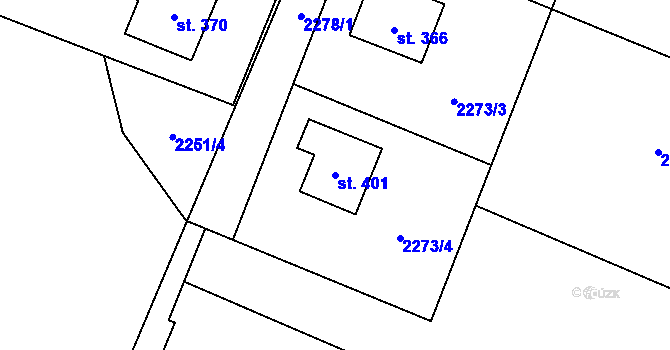 Parcela st. 401 v KÚ Tísek, Katastrální mapa